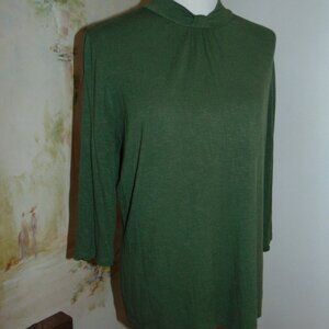 Modcloth Olive Green Oversized Tunic Pleated Mock Neck Women's Top Blouse XL